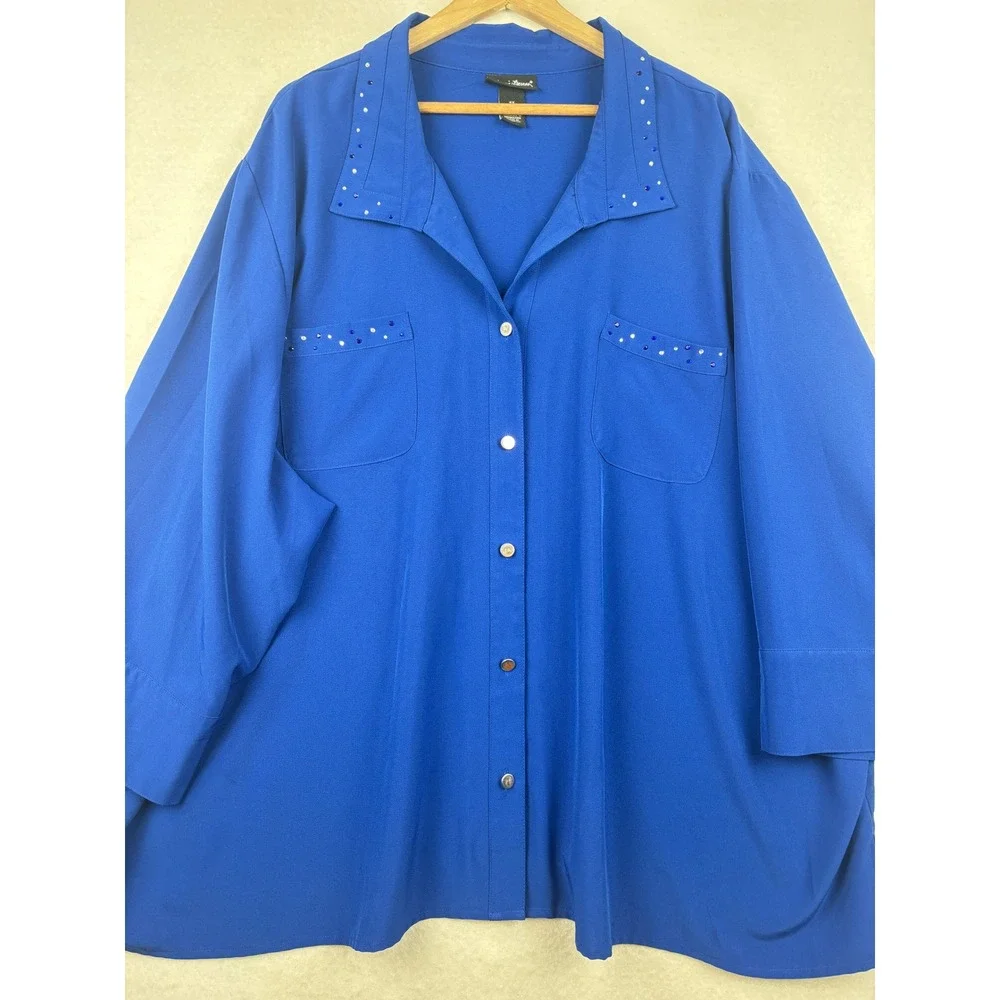 Maggie Barnes Button Down Shirt Womens 5X Rhinestone Embellished Glam - Picture 2 of 8
